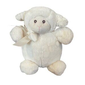 Bearington Baby Collection Lambykin Lamb white plush round cream satin bow